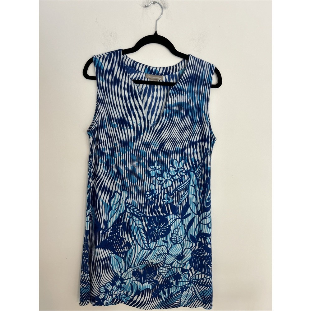 Peppermint Bay Tropical Floral Sundress Blue Resort Size M Lightweight‎
